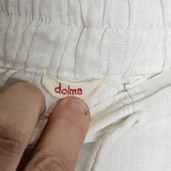 Dolma S/M White Linen Drawstring Pants Elastic Waist & Pockets Pull On Wide Leg - Picture 4 of 12